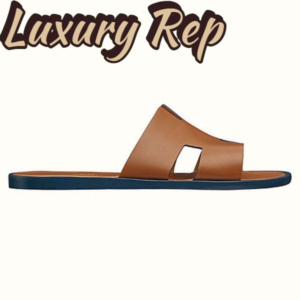 Replica Hermes Unisex Izmir Sandal in Calfskin with Iconic “H”-Brown