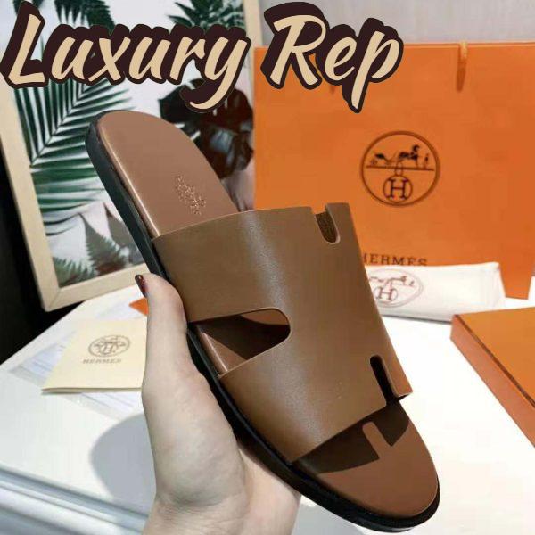 Replica Hermes Unisex Izmir Sandal in Calfskin with Iconic “H”-Brown 8