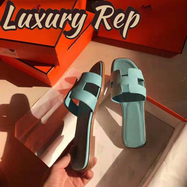 Replica Hermes Women Oran Sandal Epsom Calfskin Iconic “H” Cut-Out-Aqua 6
