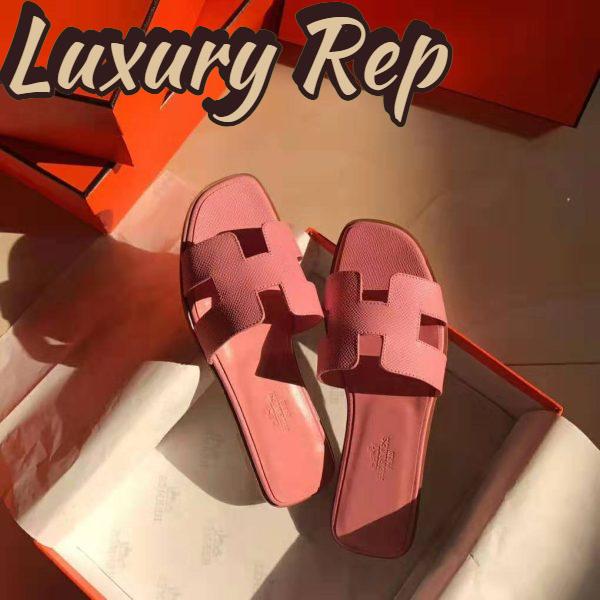 Replica Hermes Women Oran Sandal Epsom Calfskin Iconic “H” Cut-Out-Pink 3