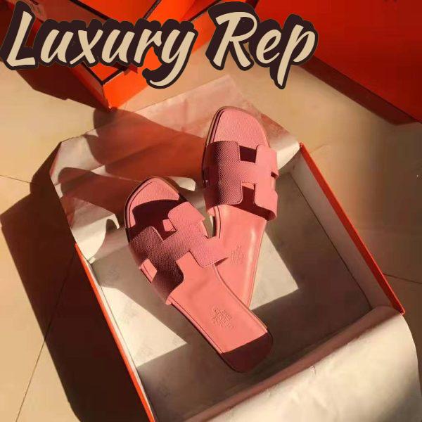 Replica Hermes Women Oran Sandal Epsom Calfskin Iconic “H” Cut-Out-Pink 4