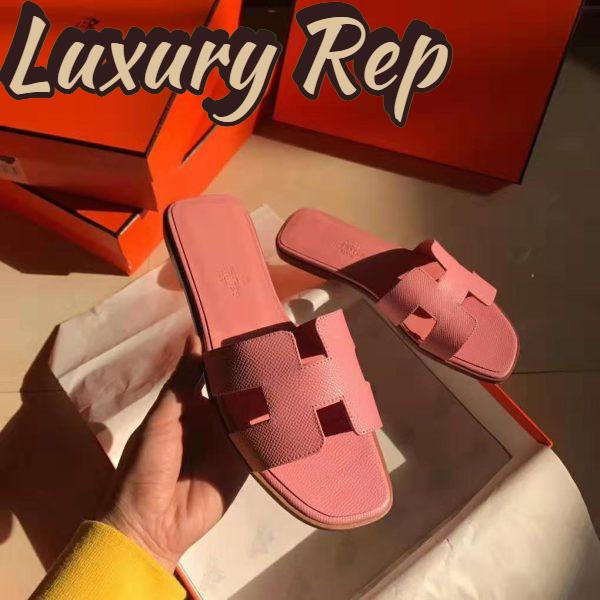 Replica Hermes Women Oran Sandal Epsom Calfskin Iconic “H” Cut-Out-Pink 6