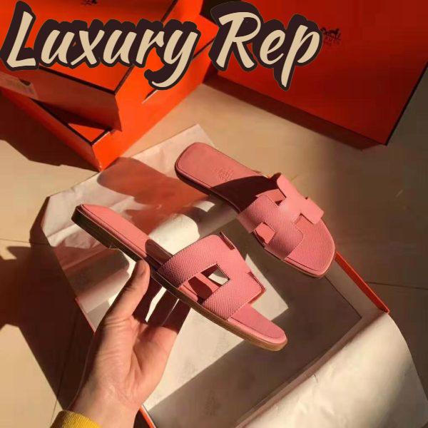 Replica Hermes Women Oran Sandal Epsom Calfskin Iconic “H” Cut-Out-Pink 7