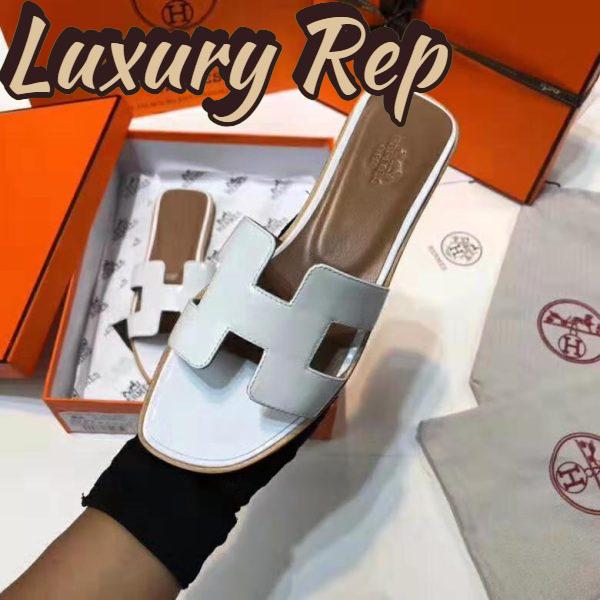 Replica Hermes Women Oran Sandal Patent Calfskin Iconic “H”-White 3