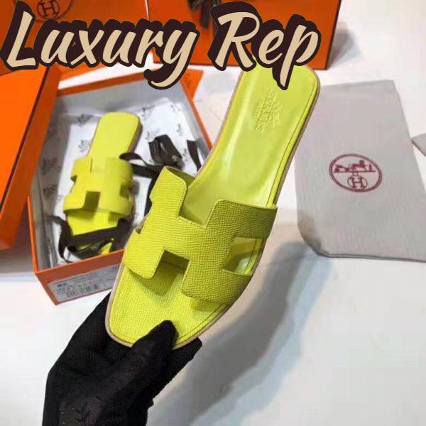 Replica Hermes Women Oran Sandal Patent Calfskin Iconic “H”-Yellow 3