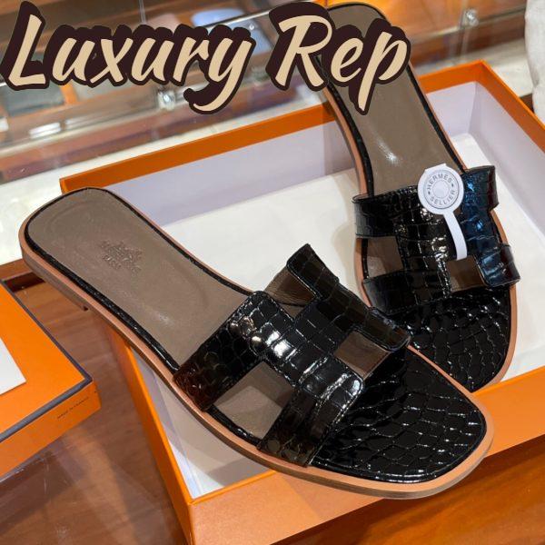 Replica Hermes Women Oran Sandal Smooth Mississippiensis Alligator Iconic “H” Cut-Out 3