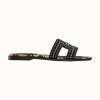 Replica Hermes Women Oran Sandal Velvet Nappa Leather Metallic Finish Iconic “H” 11