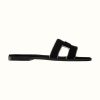 Replica Hermes Women Oran Sandal Suede Goatskin Palladium Plated Studs Iconic “H” 12