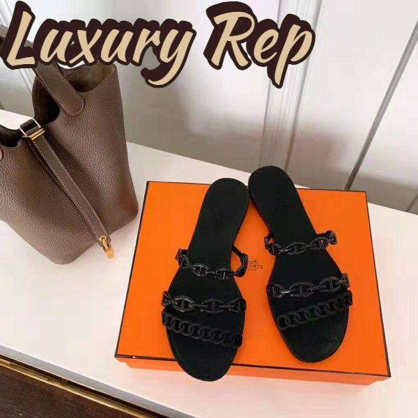 Replica Hermes Women Rivage Sandal Summer TPU Sole-Black 5