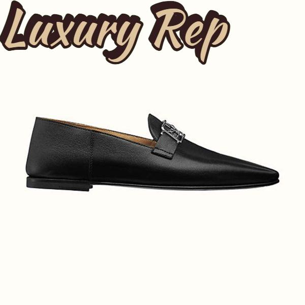 Replica Hermes Women Time Loafer Goatskin with Detailed Openwork Hardware-Black