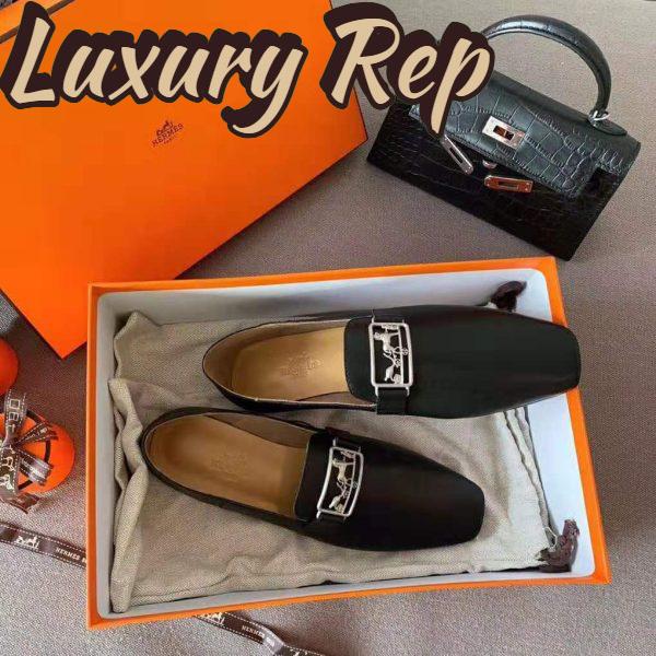 Replica Hermes Women Time Loafer Goatskin with Detailed Openwork Hardware-Black 3