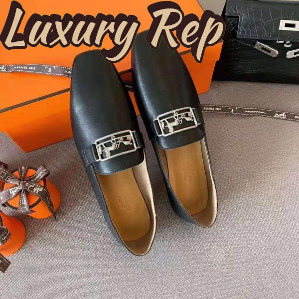 Replica Hermes Women Time Loafer Goatskin with Detailed Openwork Hardware-Black 4