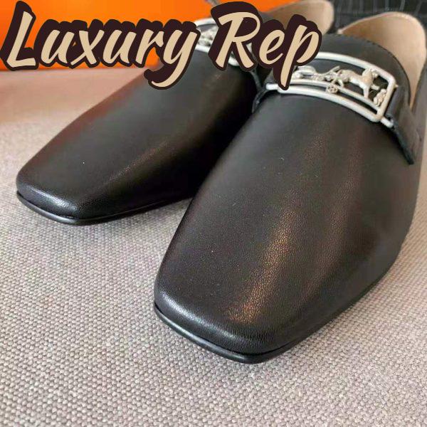 Replica Hermes Women Time Loafer Goatskin with Detailed Openwork Hardware-Black 5