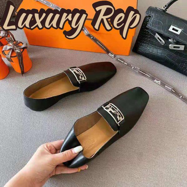 Replica Hermes Women Time Loafer Goatskin with Detailed Openwork Hardware-Black 7