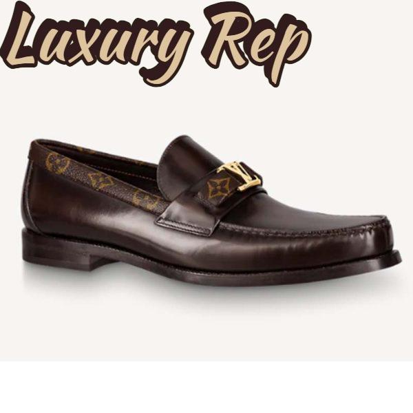 Replica Louis Vuitton LV Men Major Loafer Ebene Glazed Calf Leather Monogram Canvas