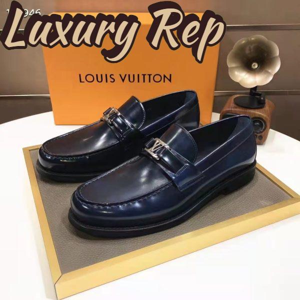 Replica Louis Vuitton LV Men Major Loafer Navy Blue Glazed Calf Monogram Canvas 5