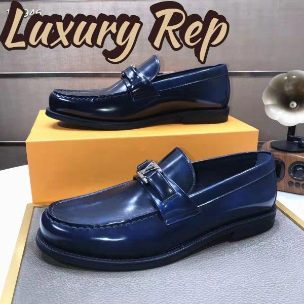 Replica Louis Vuitton LV Men Major Loafer Navy Blue Glazed Calf Monogram Canvas 6