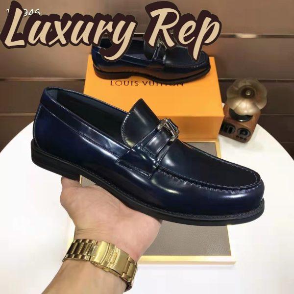 Replica Louis Vuitton LV Men Major Loafer Navy Blue Glazed Calf Monogram Canvas 7
