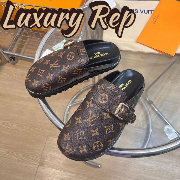 Replica Louis Vuitton LV Unisex Cosy Flat Comfort Clog Cacao Brown Patent Monogram Canvas 6