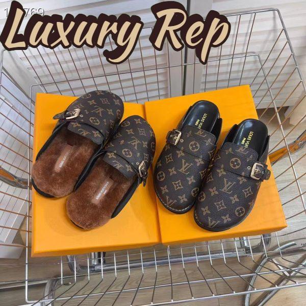 Replica Louis Vuitton LV Unisex Cosy Flat Comfort Clog Cacao Brown Patent Monogram Canvas 10