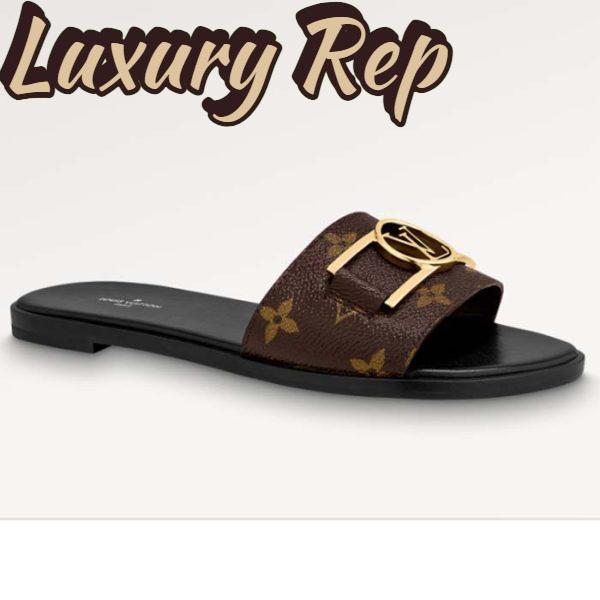 Replica Louis Vuitton LV Unisex Lock It Flat Mule Brown Patent Monogram Canvas Leather