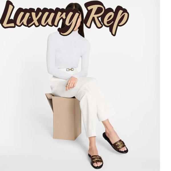 Replica Louis Vuitton LV Unisex Lock It Flat Mule Brown Patent Monogram Canvas Leather 14