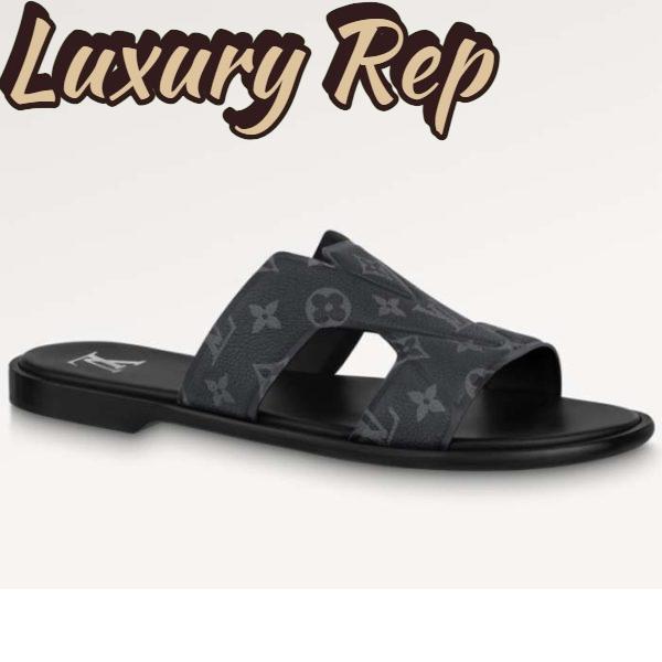 Replica Louis Vuitton LV Unisex Oasis Mule Eclipse Black Monogram Grained Calf Leather Rubber