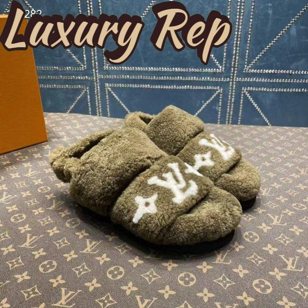 Replica Louis Vuitton LV Unisex Paseo Flat Comfort Mule Dark Green Shearling Monogram Flowers 3