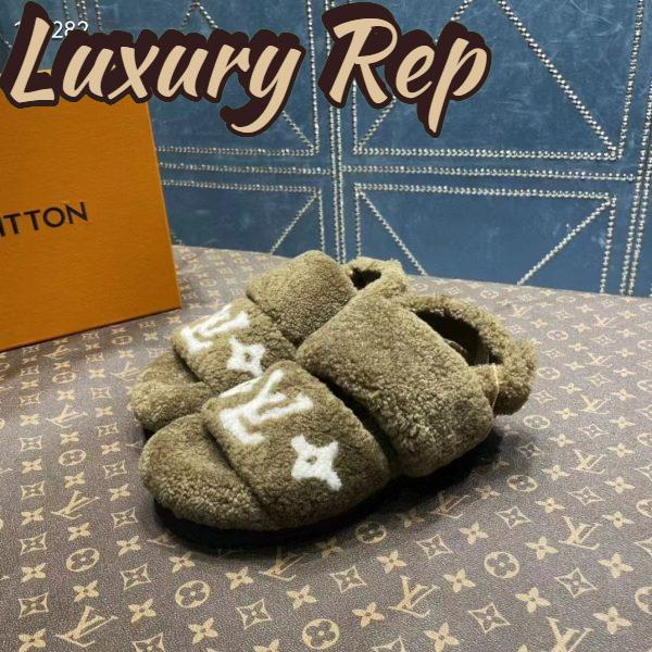 Replica Louis Vuitton LV Unisex Paseo Flat Comfort Mule Dark Green Shearling Monogram Flowers 9