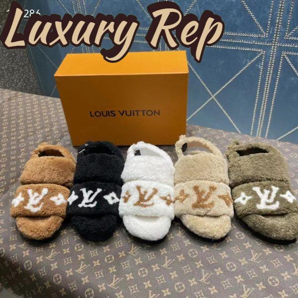 Replica Louis Vuitton LV Unisex Paseo Flat Comfort Mule Dark Green Shearling Monogram Flowers 12