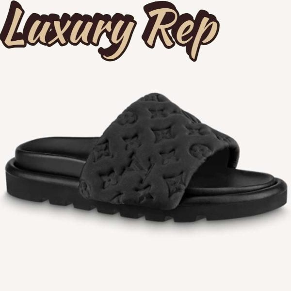 Replica Louis Vuitton LV Unisex Pool Pillow Flat Comfort Mule Black Monogram