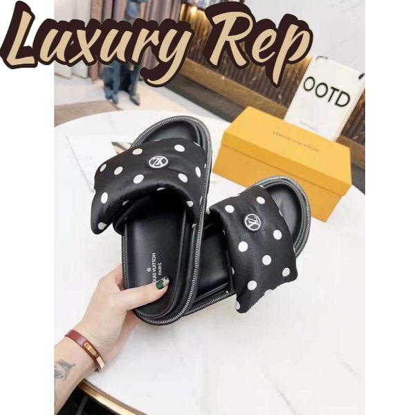 Replica Louis Vuitton LV Unisex Pool Pillow Flat Comfort Mule Black White Satin Circle 4