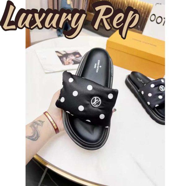 Replica Louis Vuitton LV Unisex Pool Pillow Flat Comfort Mule Black White Satin Circle 5