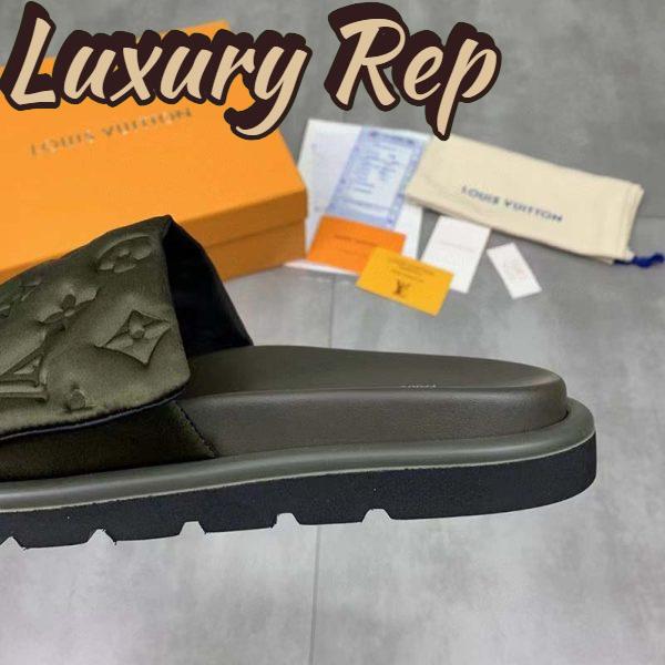 Replica Louis Vuitton LV Unisex Pool Pillow Flat Comfort Mule Khaki Green Monogram 9