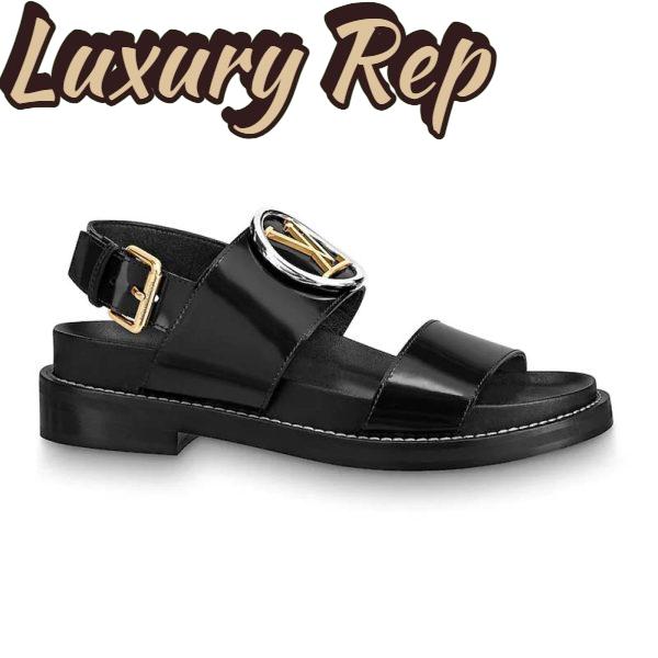 Replica Louis Vuitton LV Women Crossroads Comfort Sandal in Black Glazed Calf Leather