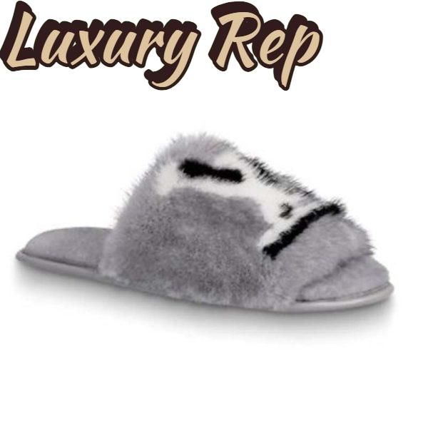 Replica Louis Vuitton LV Women Homey Flat Mule in Mink Fur-Grey 2