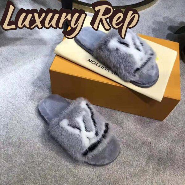 Replica Louis Vuitton LV Women Homey Flat Mule in Mink Fur-Grey 3