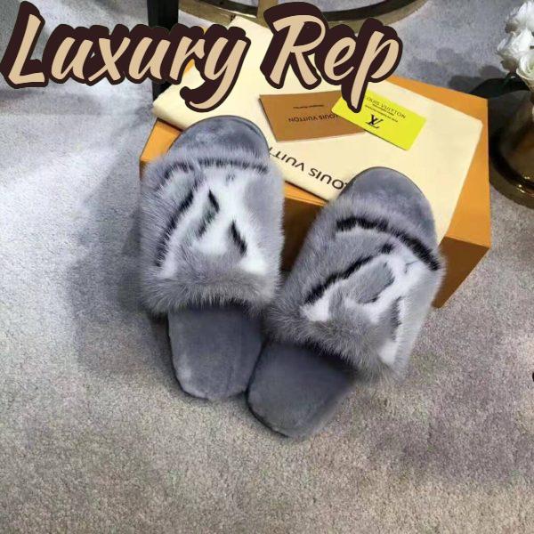 Replica Louis Vuitton LV Women Homey Flat Mule in Mink Fur-Grey 6
