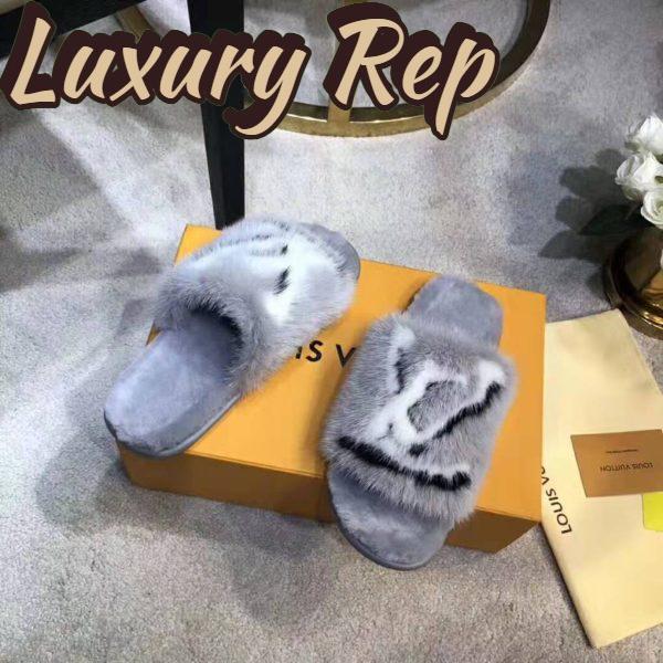Replica Louis Vuitton LV Women Homey Flat Mule in Mink Fur-Grey 8