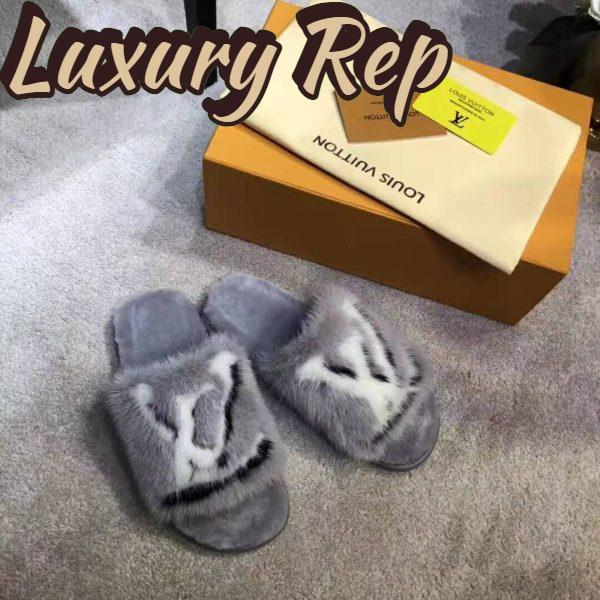 Replica Louis Vuitton LV Women Homey Flat Mule in Mink Fur-Grey 10