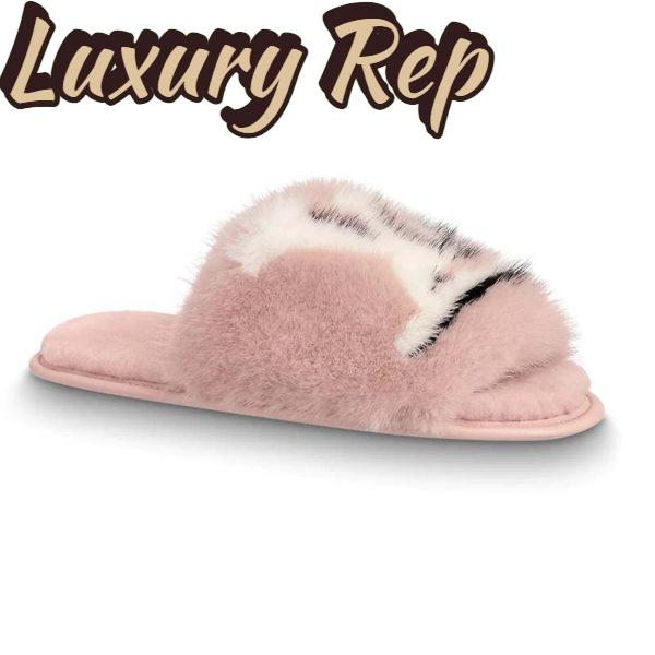 Replica Louis Vuitton LV Women Homey Flat Mule in Mink Fur-Pink