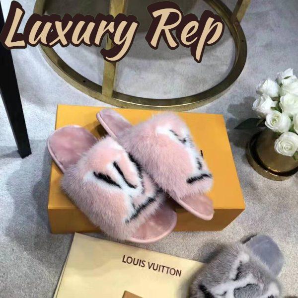 Replica Louis Vuitton LV Women Homey Flat Mule in Mink Fur-Pink 3