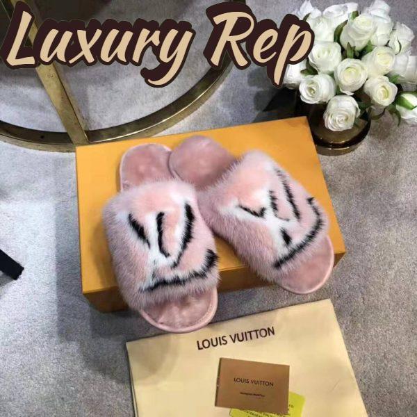 Replica Louis Vuitton LV Women Homey Flat Mule in Mink Fur-Pink 5