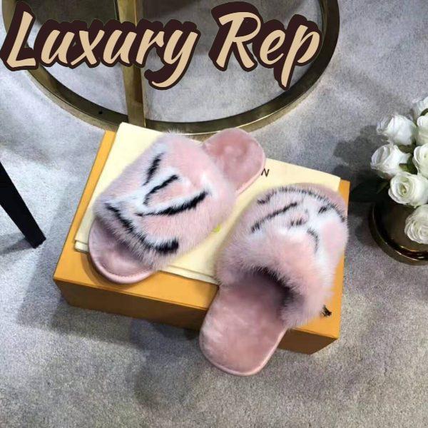 Replica Louis Vuitton LV Women Homey Flat Mule in Mink Fur-Pink 7