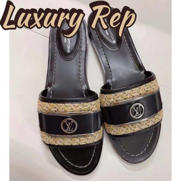 Replica Louis Vuitton LV Women Lock It Flat Mule Black Raffia Calf Leather 4