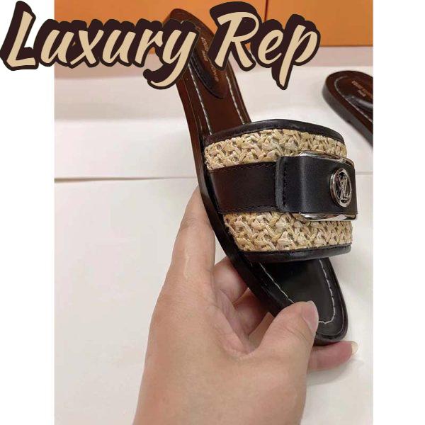 Replica Louis Vuitton LV Women Lock It Flat Mule Black Raffia Calf Leather 7
