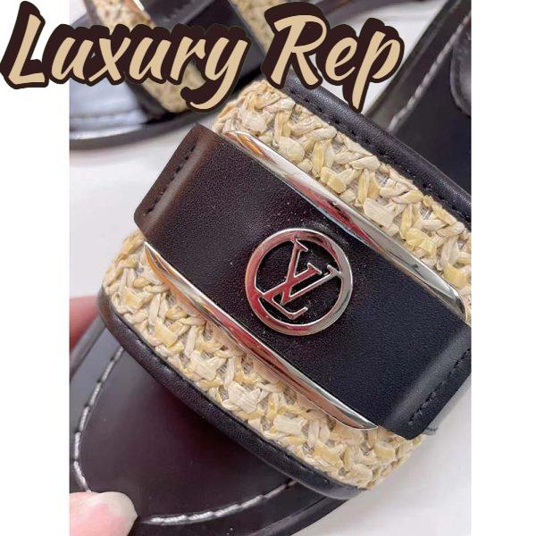 Replica Louis Vuitton LV Women Lock It Flat Mule Black Raffia Calf Leather 8