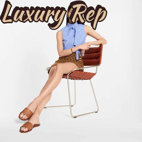 Replica Louis Vuitton LV Women Lock It Flat Mule Cognac Brown Grained Calf Leather 4