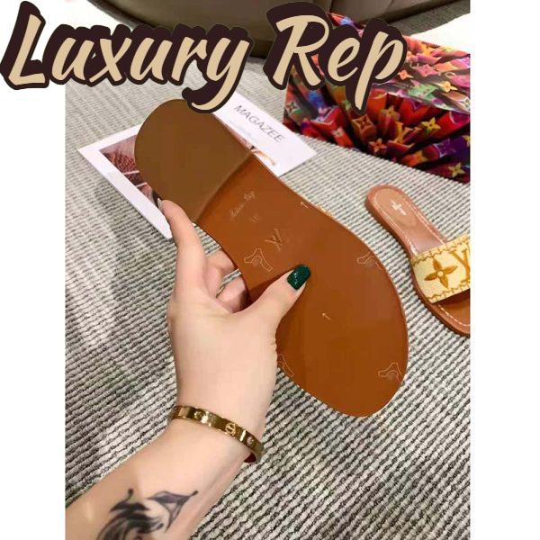 Replica Louis Vuitton LV Women Lock It Flat Mule Cognac Brown Raffia Leather Outsole 9