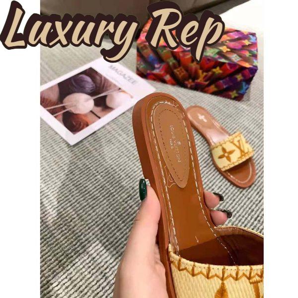 Replica Louis Vuitton LV Women Lock It Flat Mule Cognac Brown Raffia Leather Outsole 11